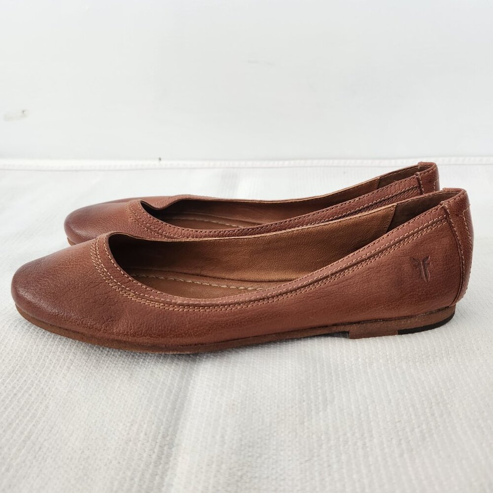 Frye Womens 9M Carson Ballet Flats Shoes Leather Cognac Slip On Round Toe Rustic - Picture 2 of 14